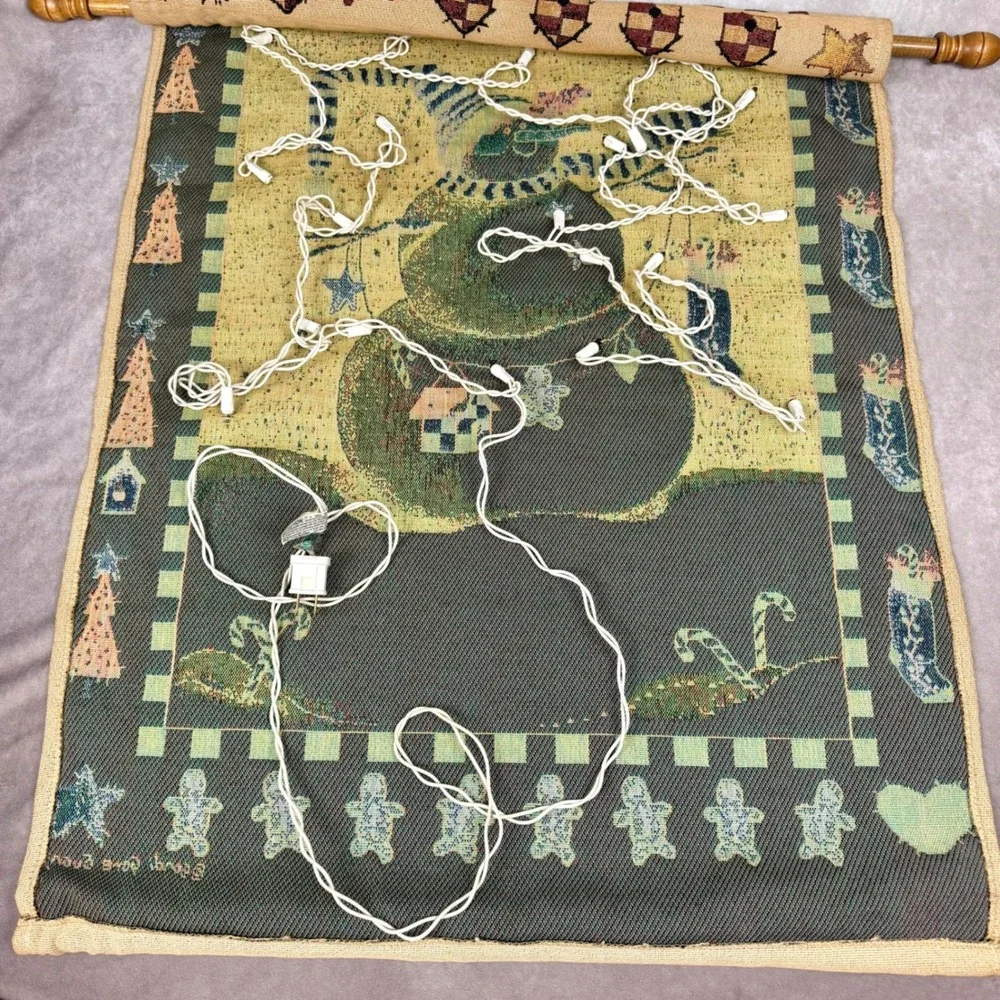 Sandi Gore Evans Peppermint Hill Lighted Woven Tapestry Wall Hanging Snowman 35